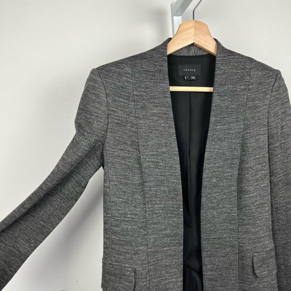 Theory Tivona Blazer Open Front Collarless Cuffed Jacket Gray LIKE NEW Size 0 - Picture 3 of 6